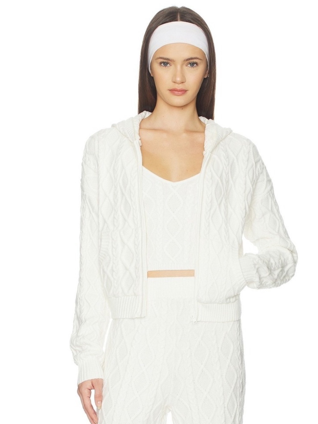 Skims Snow Bunny Shop Cable Knit Hoodie Ivory Small